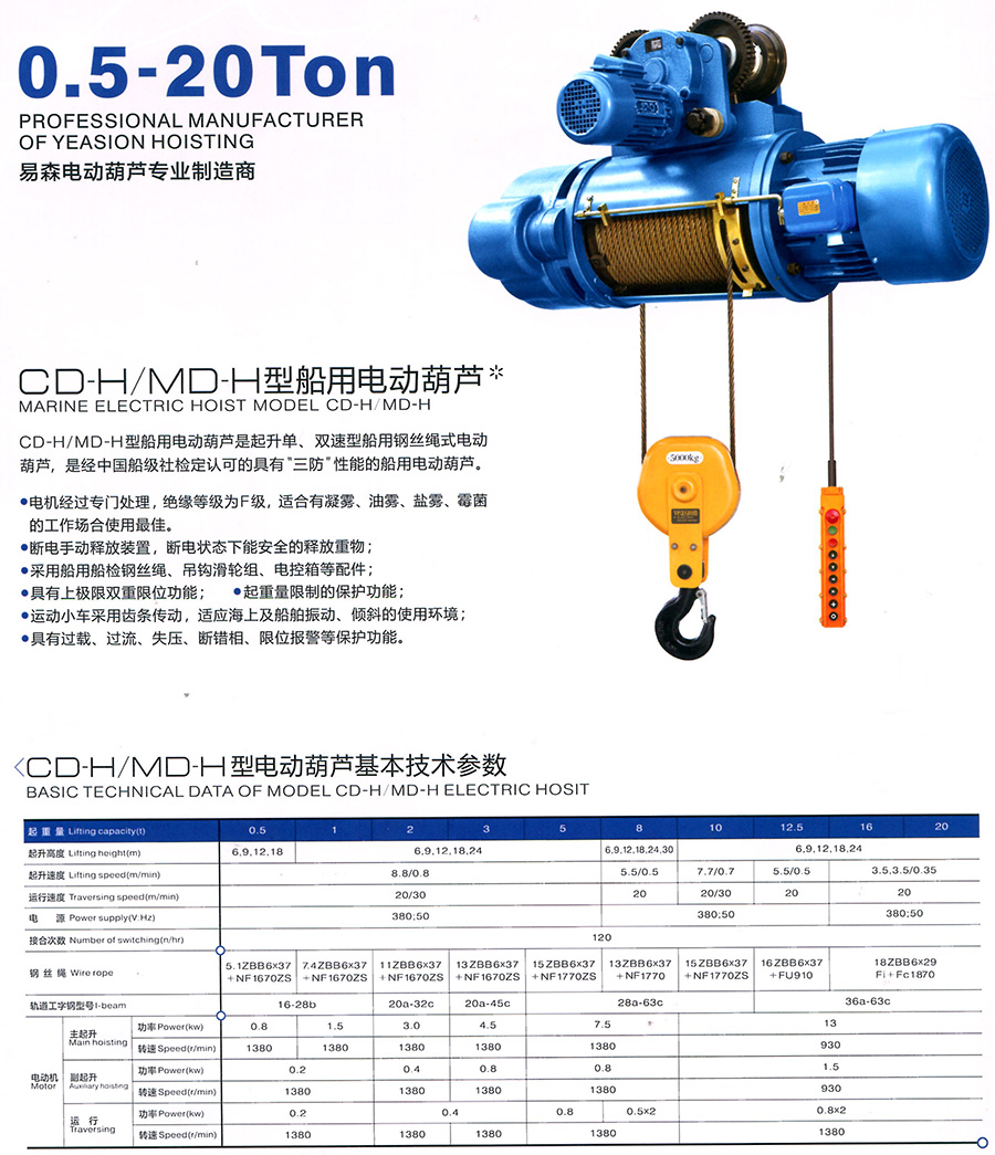 CD-H、MD-H型船用電動葫蘆--